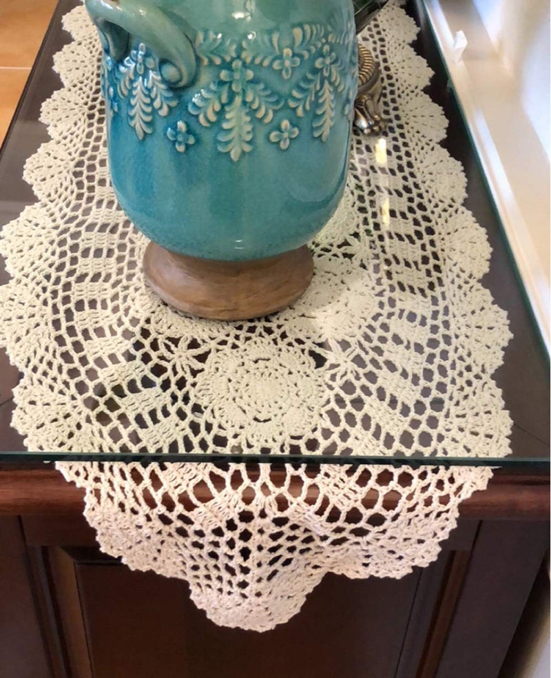 Damanni Oval Cotton Handmade Crochet Lace Table Runner Doilies Dresser Scarf ,15 Inch by 63 Inchï¼ŒBeige - Image 5